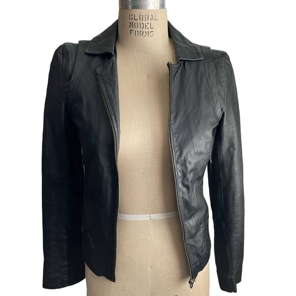 Mango MNG Moto Leather Biker Jacket in Black XSmall Small - Picture 1 of 7